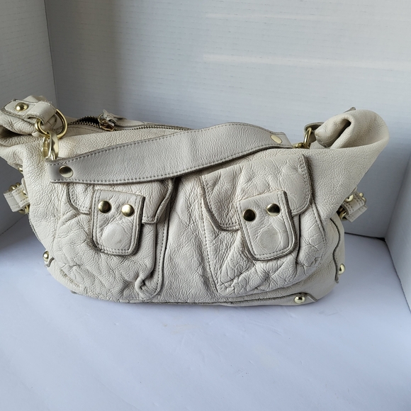 Linea Pelle Cream Shoulder Bag with Gold Details - Picture 1 of 12